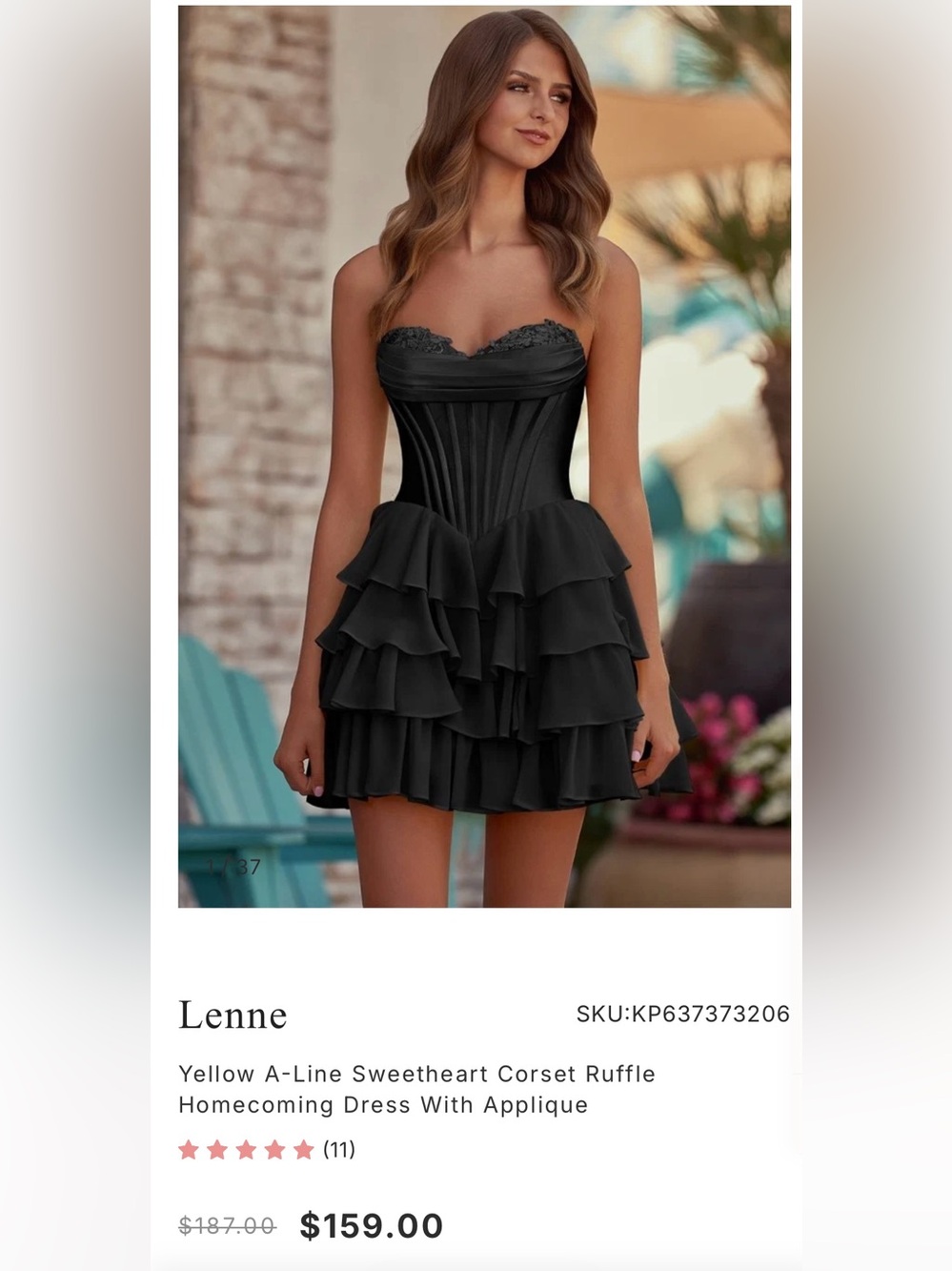 Black Strapless Ruffle Mini Dress